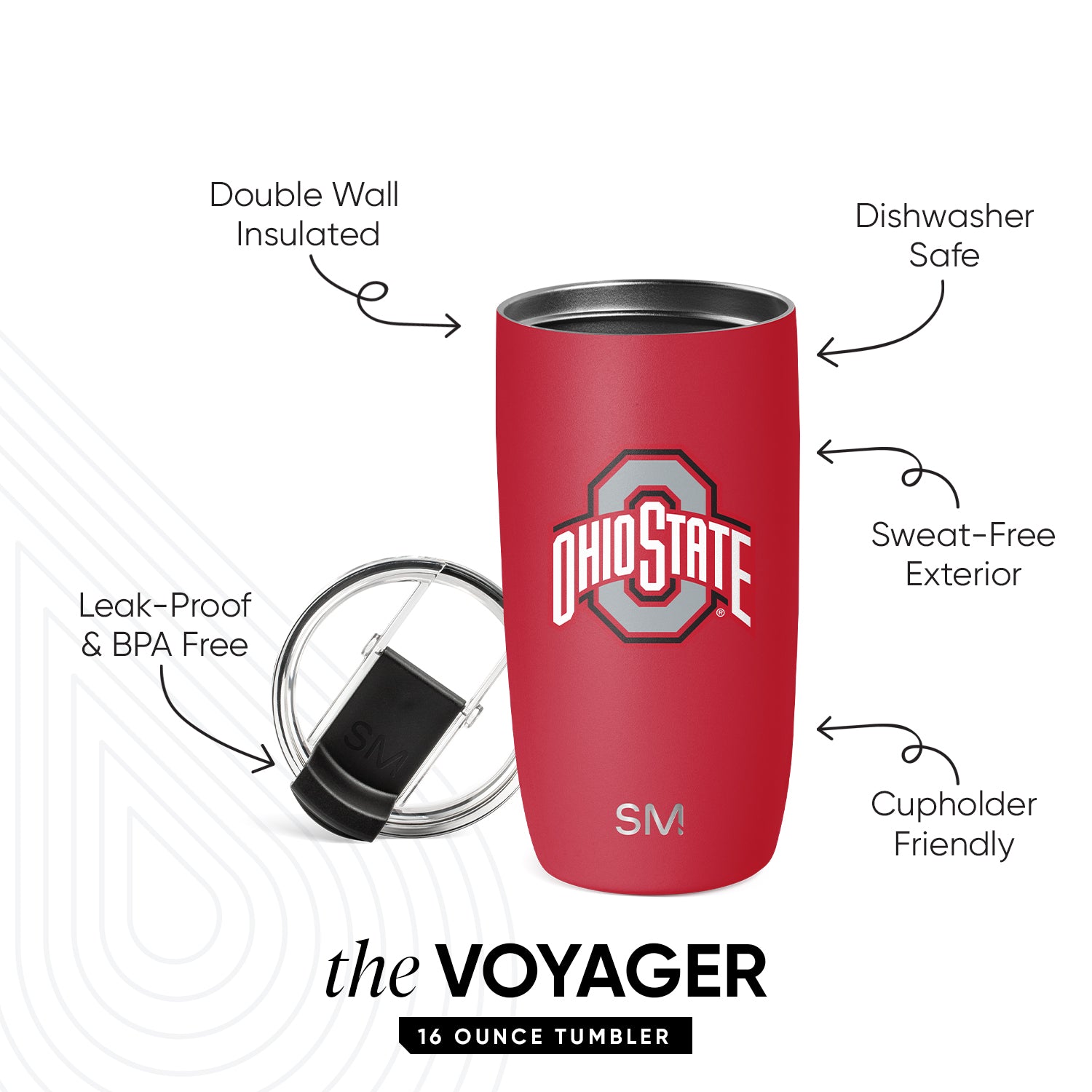 Collegiate Voyager Tumbler with Clear Flip Lid & Straw - Image 2